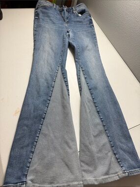 Judy Blue Light Blue Flare Jeans with Gray Inset Panels